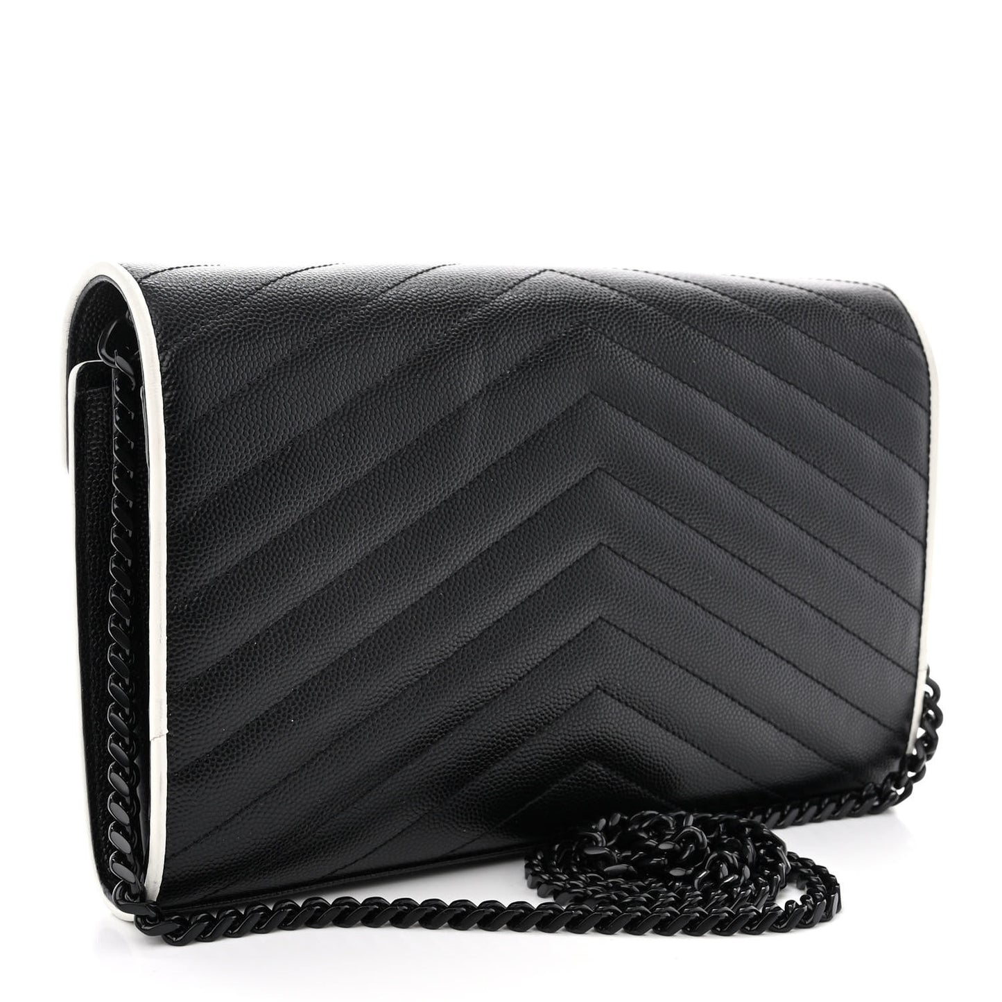Grain De Poudre Matelasse Chevron Monogram Chain Wallet Black White