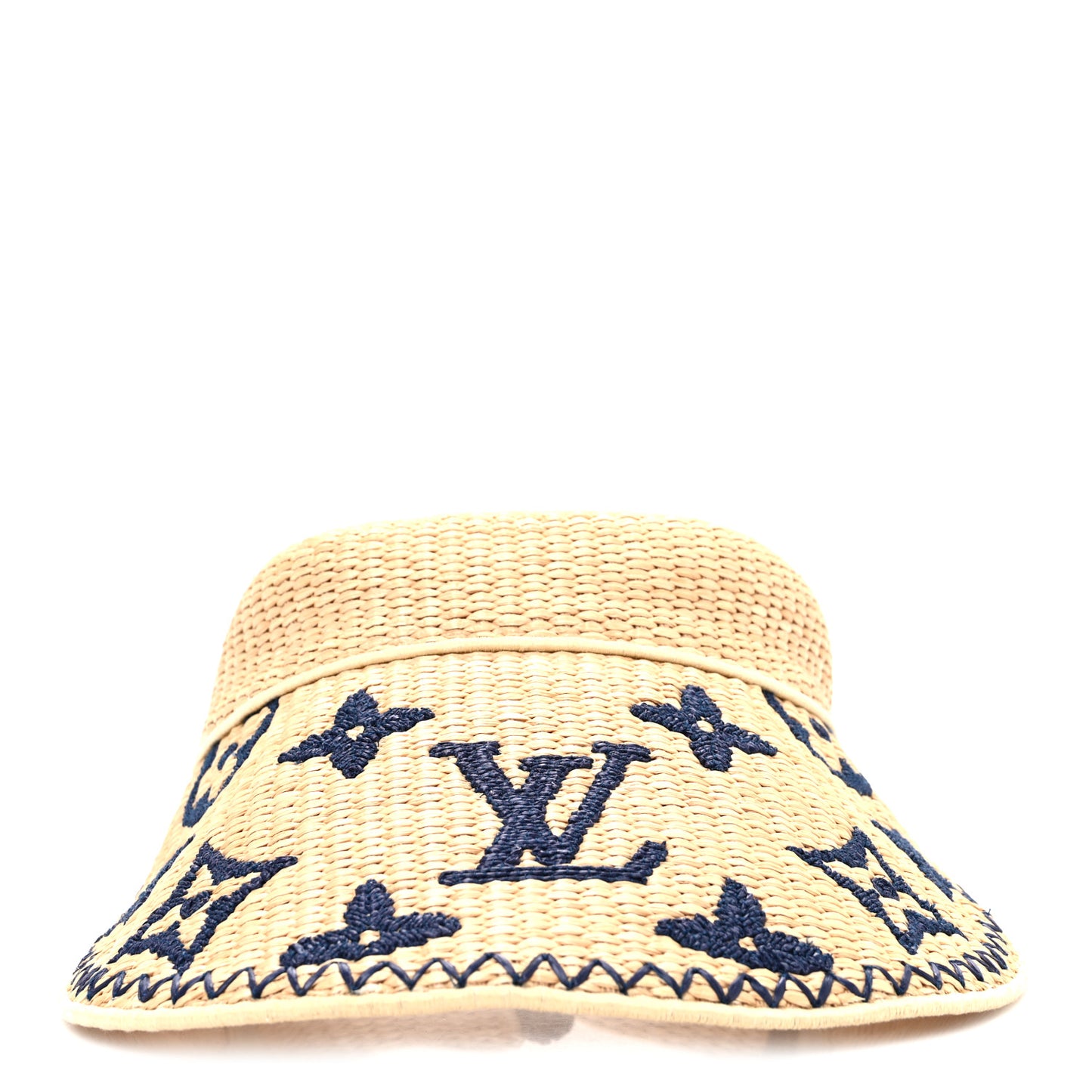Calfskin Raffia Monogram Strawgram Visor Natural Blue