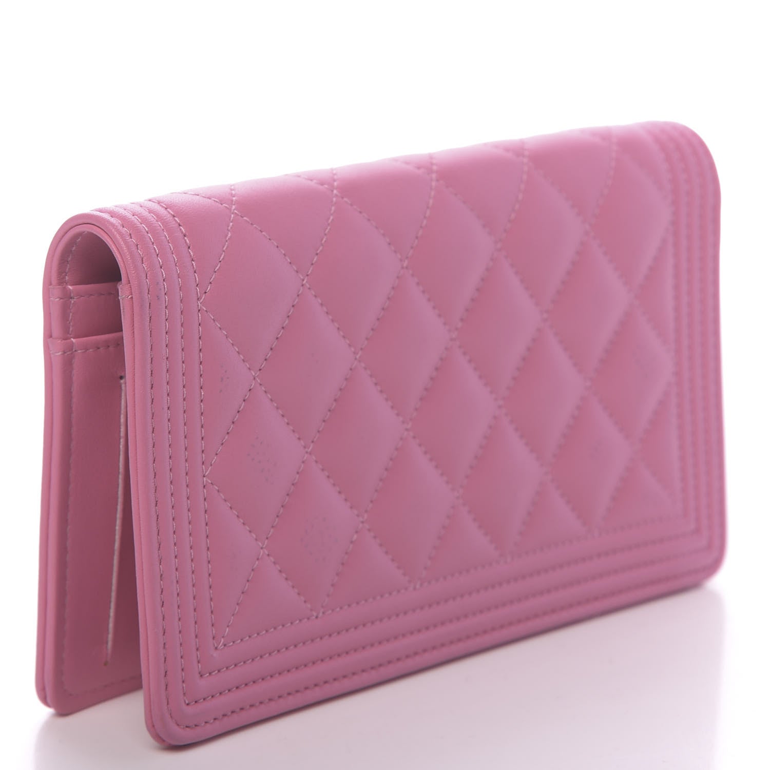 Chanel Lambskin Quilted Boy Yen Wallet Pink 3 of 9