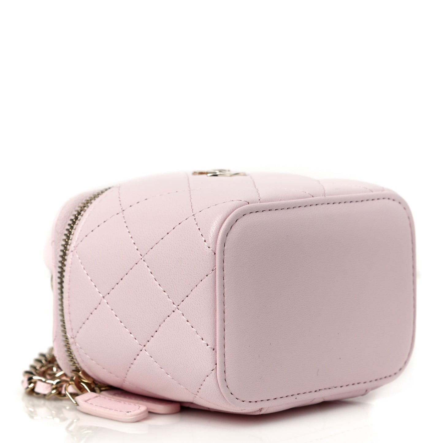 Lambskin Quilted Mini Top Handle Vanity Case With Chain Light Pink