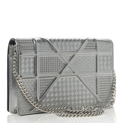 Christian Dior Metallic Patent Micro-Cannage Diorama Wallet on Chain Pouch Silver 2 of 12