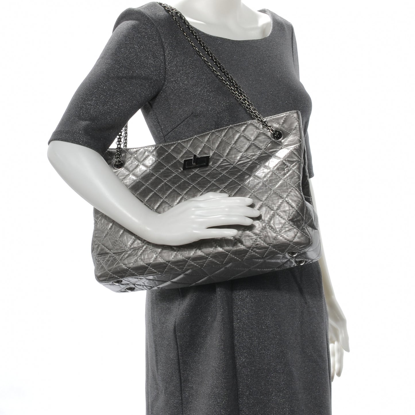 Aged Calfskin Reissue 2.55 Tote Silver