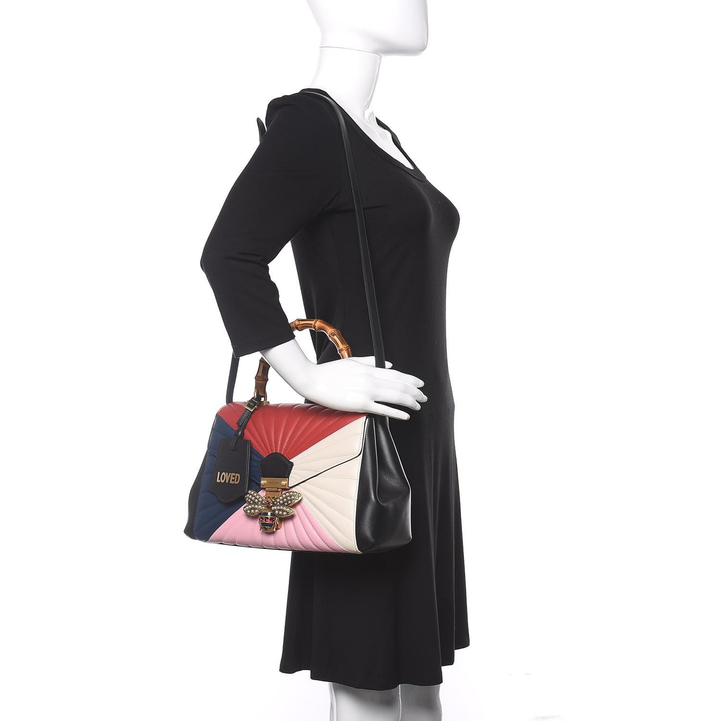 Calfskin Bamboo Trapuntata Queen Margaret Top Handle Bag Blue Agata Hibiscus Red Mystic White Sugar Pink