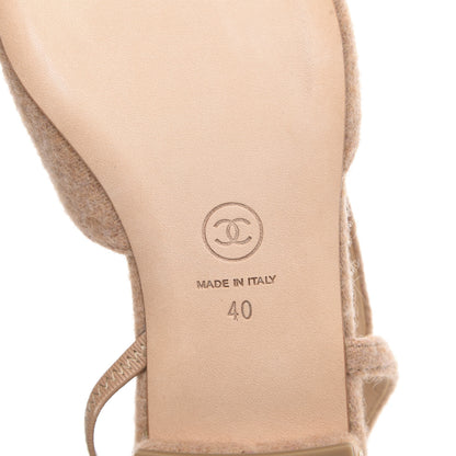 Chanel Wool Cap Toe CC Slingback Flat 40 Beige Pink 7 of 8