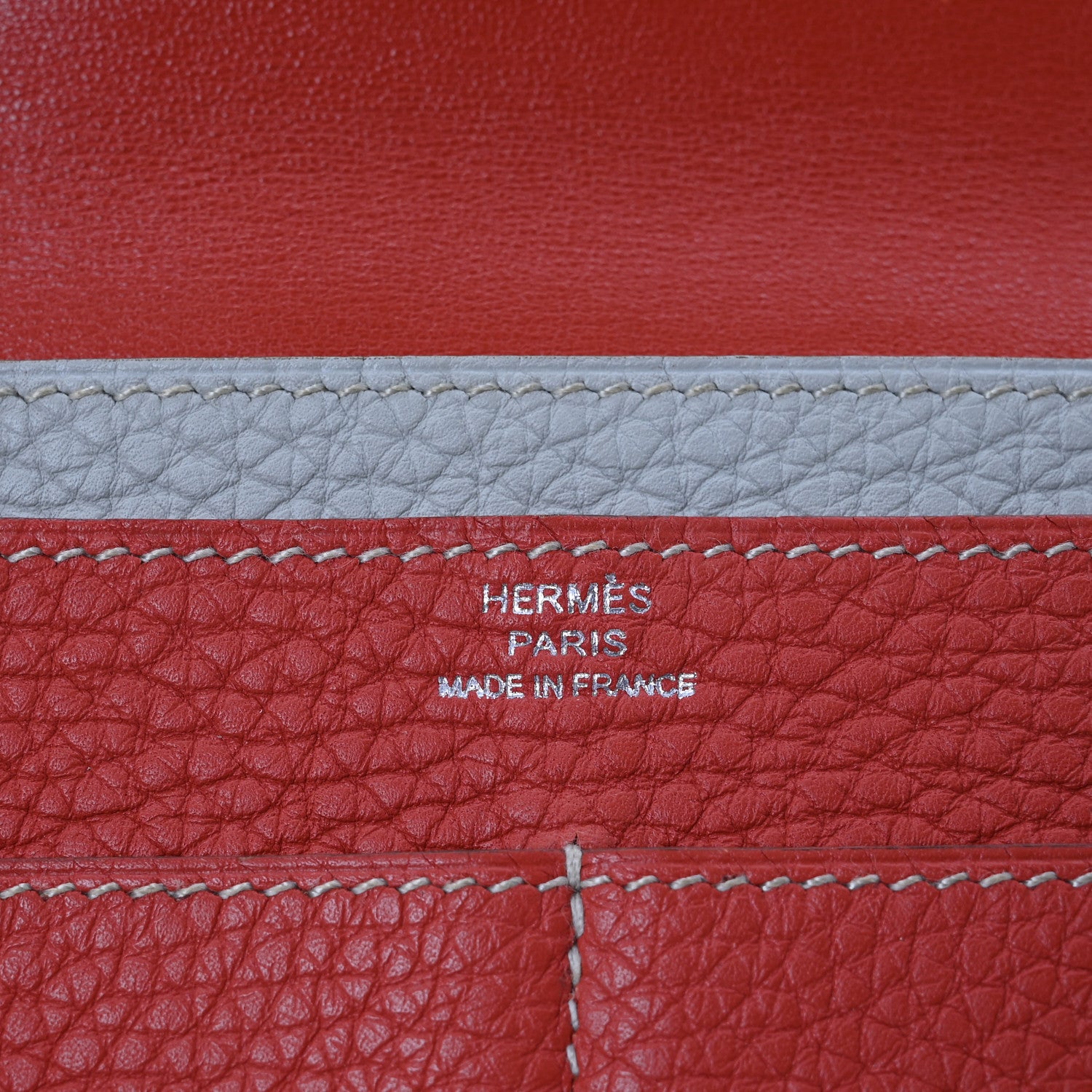 Hermes Togo Dogon Duo Wallet Rouge Garance Gris Mouette 8 of 14