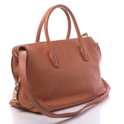 Miu Miu Goatskin Madras Zip Tote Papaya 3 of 10