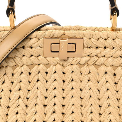Fendi Raffia Embroidered Vitello King Shiny Nappa Intreccio Small Peekaboo I SEE U Satchel Sahara 8 of 11