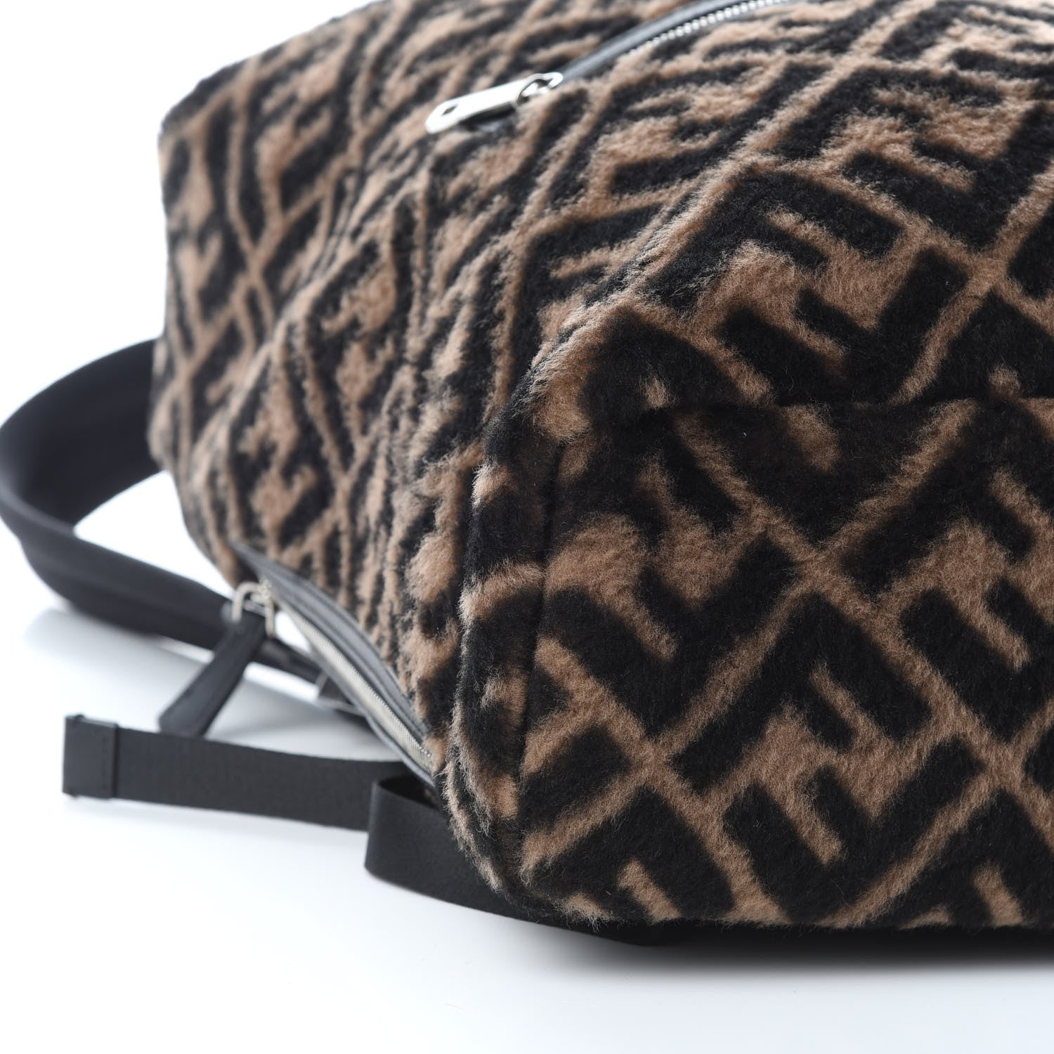 Fendi Shearling Calfskin FF 1974 Diagonal Cross Strap Backpack Tobacco Black 7 of 8