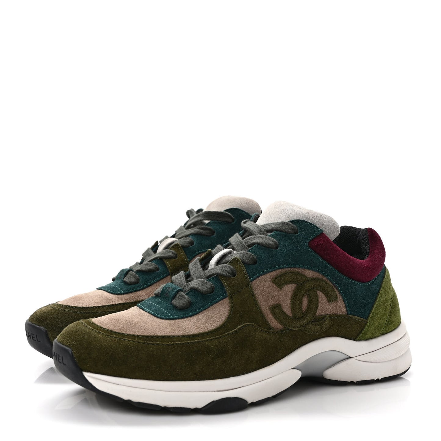 Suede Calfskin CC Sneakers 36.5 Green Beige