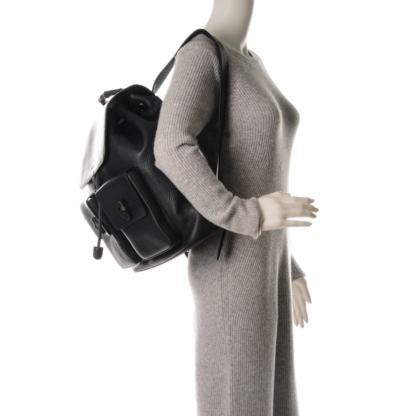 Calfskin Bamboo Medium Backpack Navy Blue