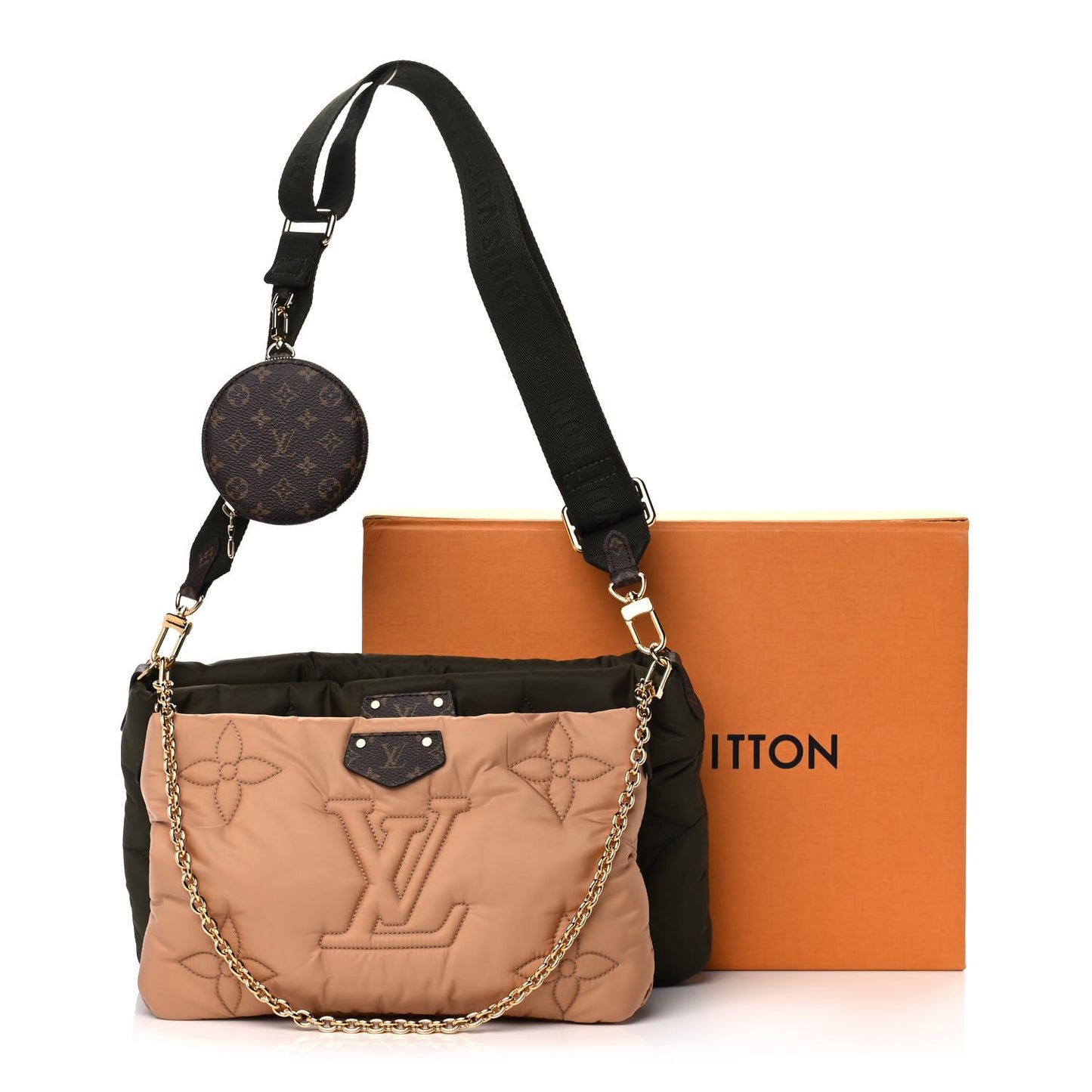 Econyl Monogram Pillow Maxi Multi Pochette Accessories Kaki Beige