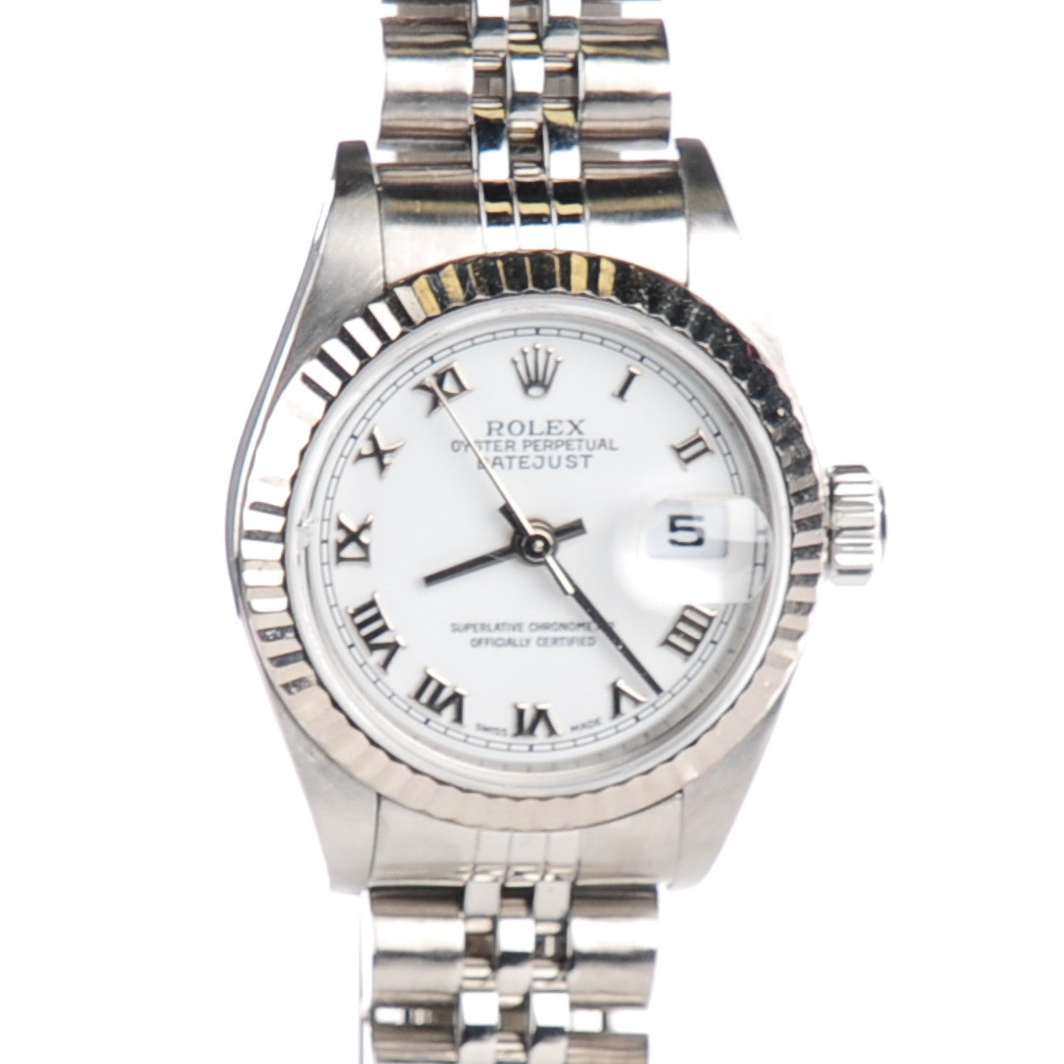 Rolex Stainless Steel 18K White Gold 26mm Oyster Perpetual Datejust Watch White Roman 179174 1 of 7