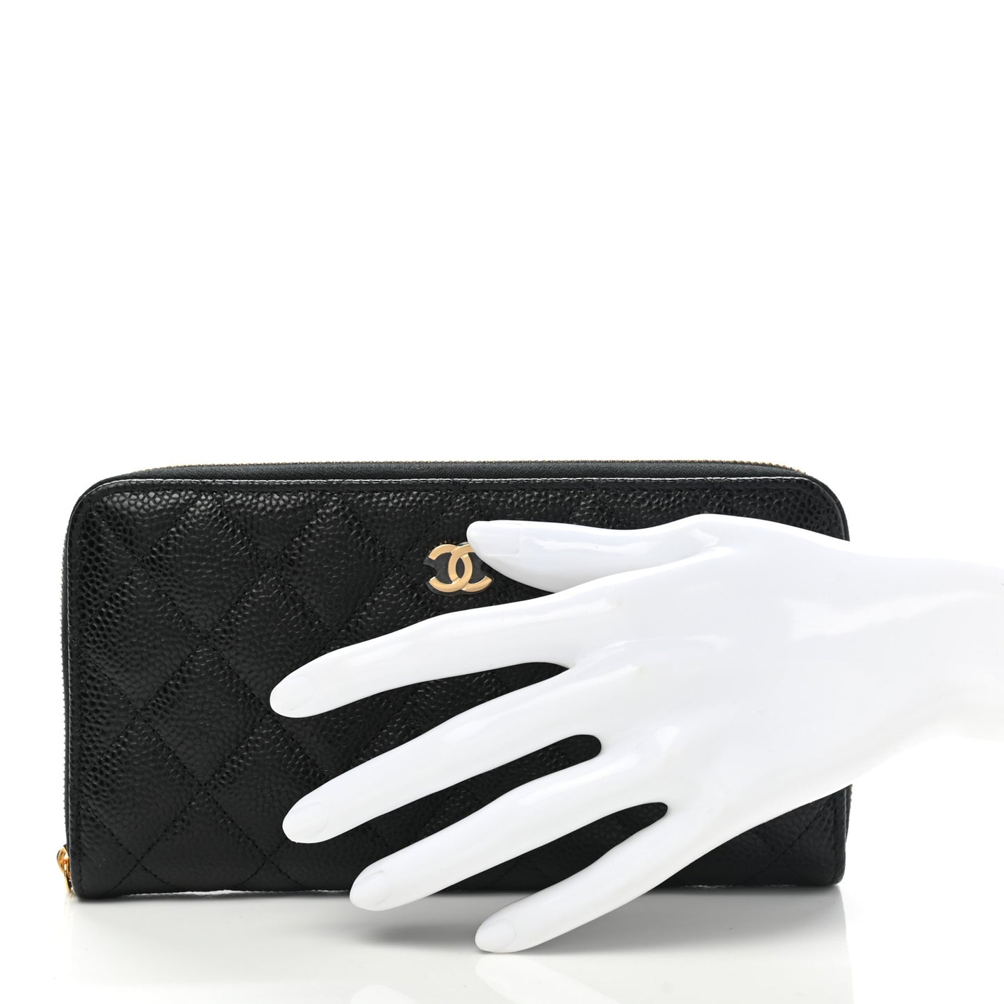 Caviar Quilted Large Gusset Zip Around Wallet Black
