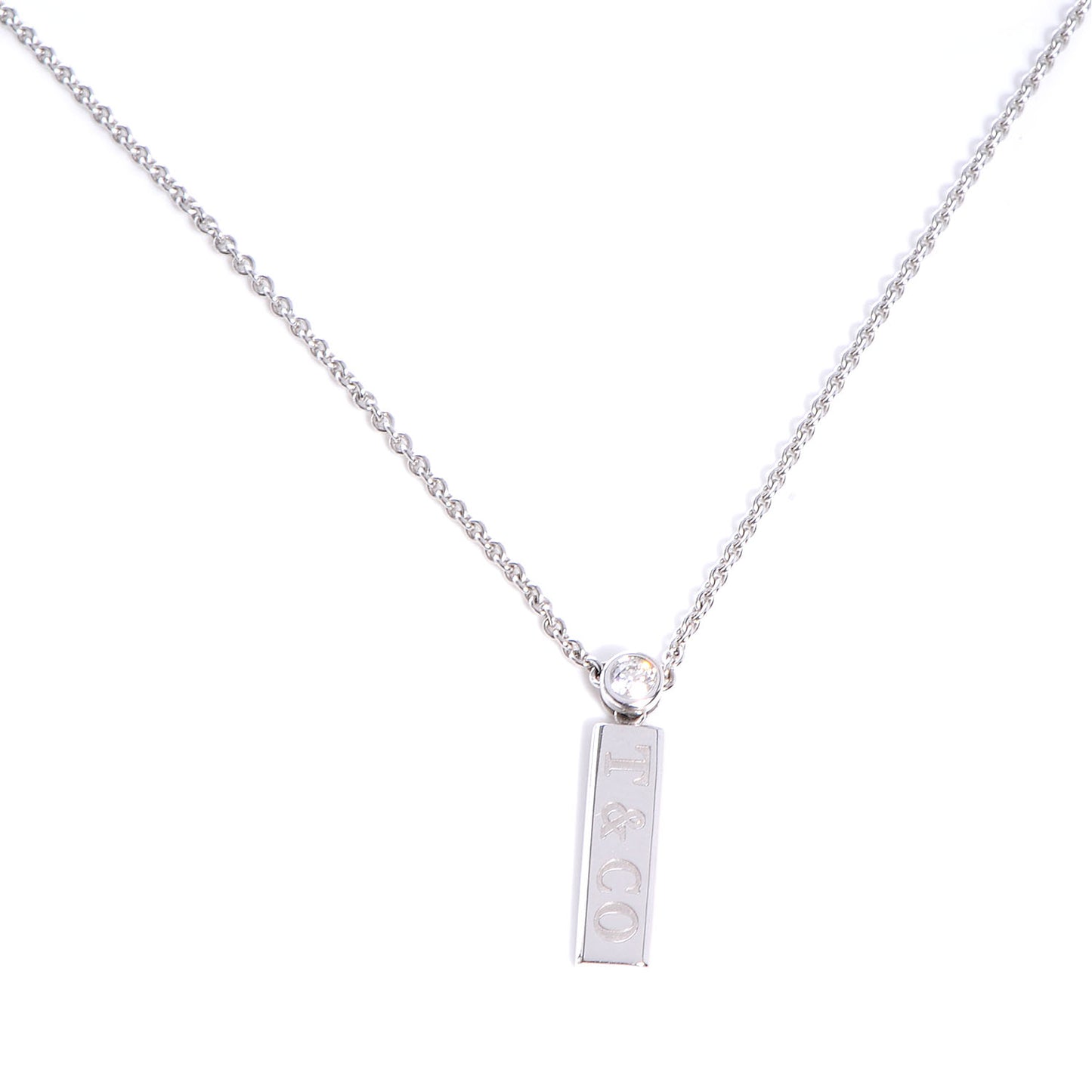 18k White Gold Diamond Bar Pendant Necklace