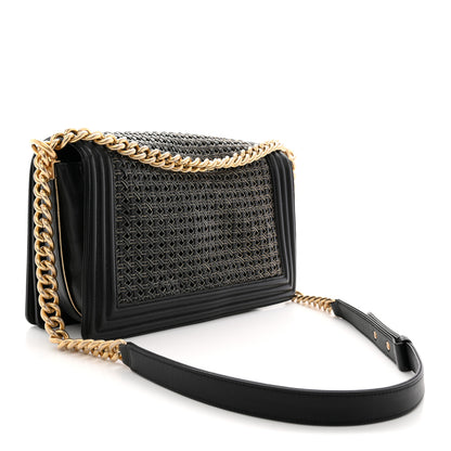 Chanel Lambskin Braided Woven Medium Boy Flap Navy Black 3 of 11