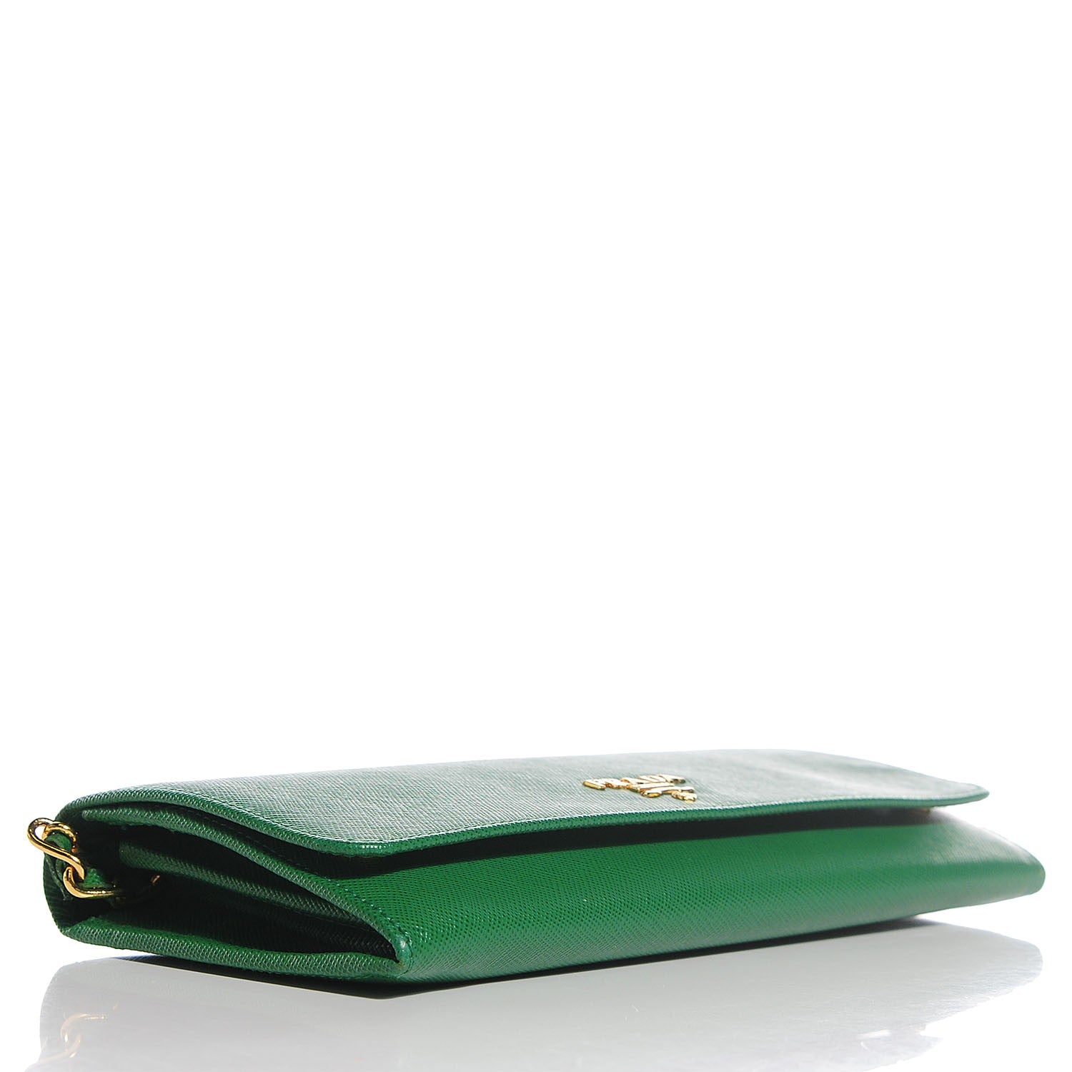 Prada Saffiano Metal Oro Chain Wallet Verde 4 of 10
