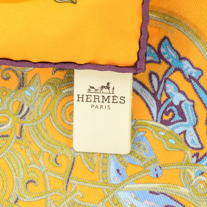 Hermes Silk La Charmante Aux Animaux Pocket Square Jaune d'Or Prune Lavande 7 of 7