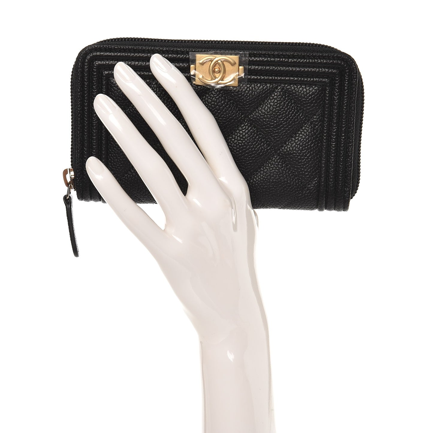 Caviar Quilted Boy Small Zip Around Wallet Black
