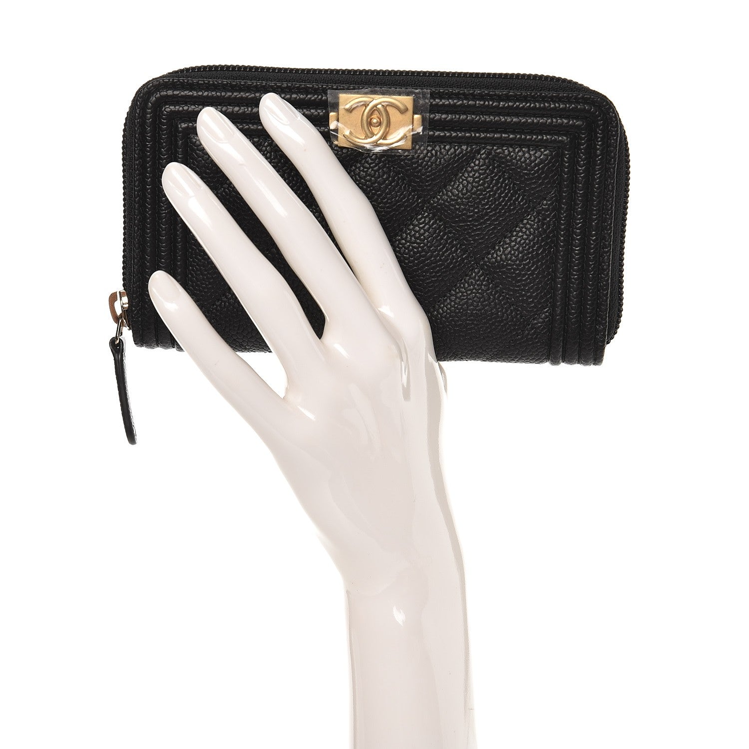 Chanel Caviar Quilted Boy Small Zip Around Wallet Black 2 of 9
