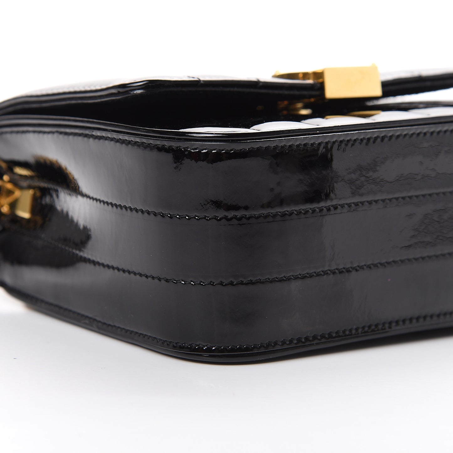 Patent Calfskin Matelasse Monogram Small Vicky Chain Bag Black