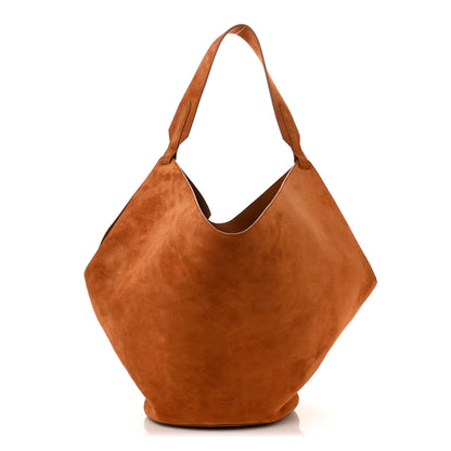 Khaite Suede Calfskin Medium Lotus Tote Caramel 1 of 10