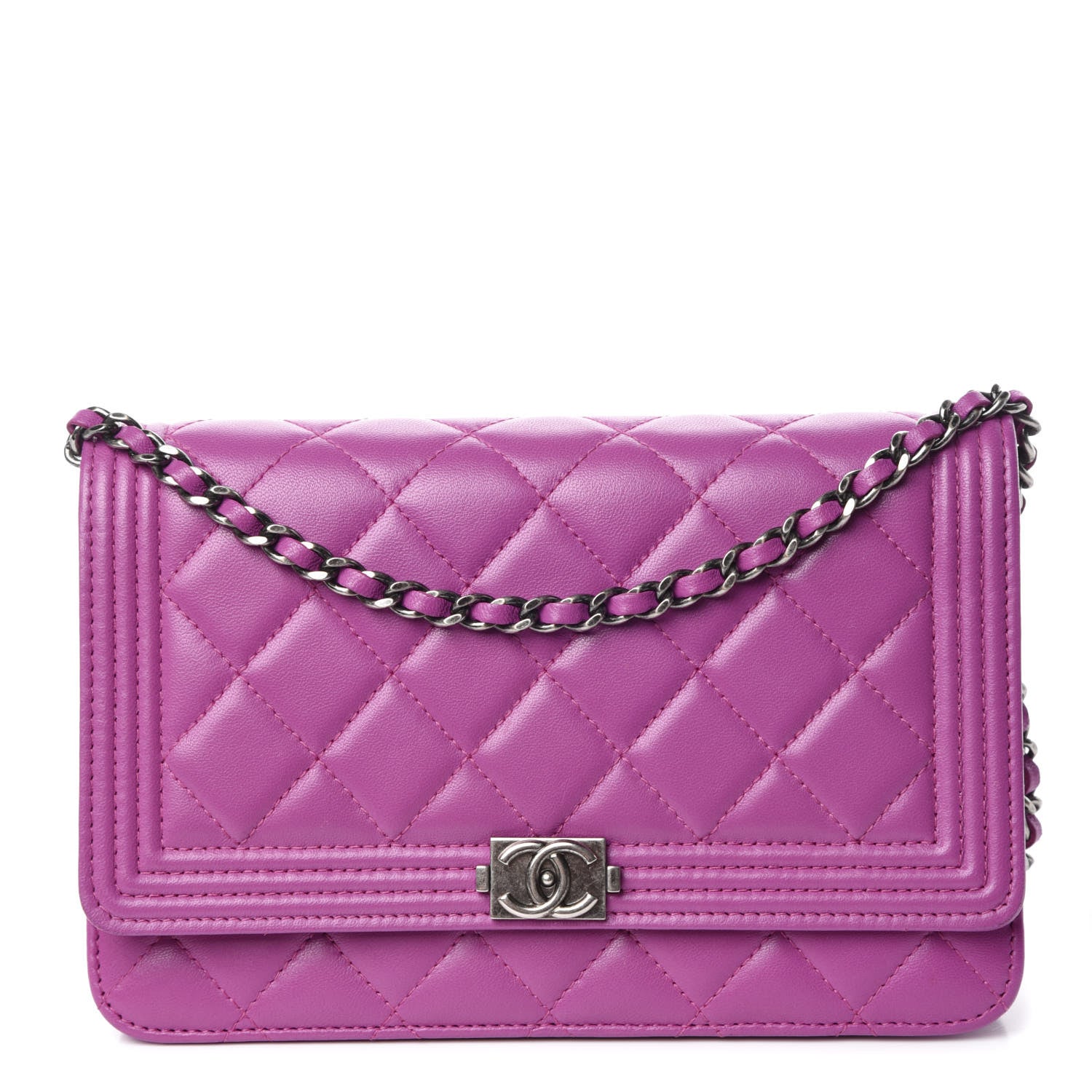 Chanel Lambskin Quilted Boy Wallet On Chain WOC Dark Pink 1 of 13