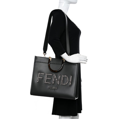 Fendi Vitello King Plexiglass Elaphe Python Print Logo Medium Fendi Sunshine Shopper Tote Dark Asphalt 2 of 10