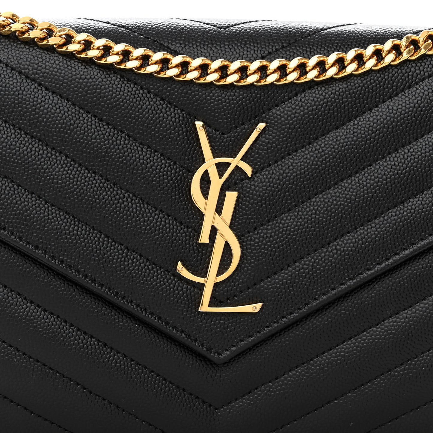 Grain De Poudre Matelasse Chevron Monogram Chain Wallet Black