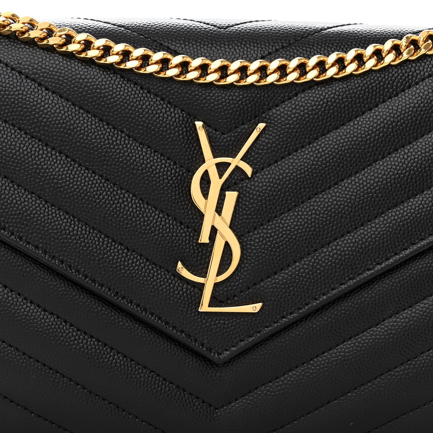 Saint Laurent Grain De Poudre Matelasse Chevron Monogram Chain Wallet Black 7 of 9