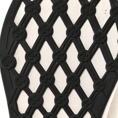Chanel Calfskin Mesh Lycra Suede Womens Logo Sneakers 37.5 White 8 of 9