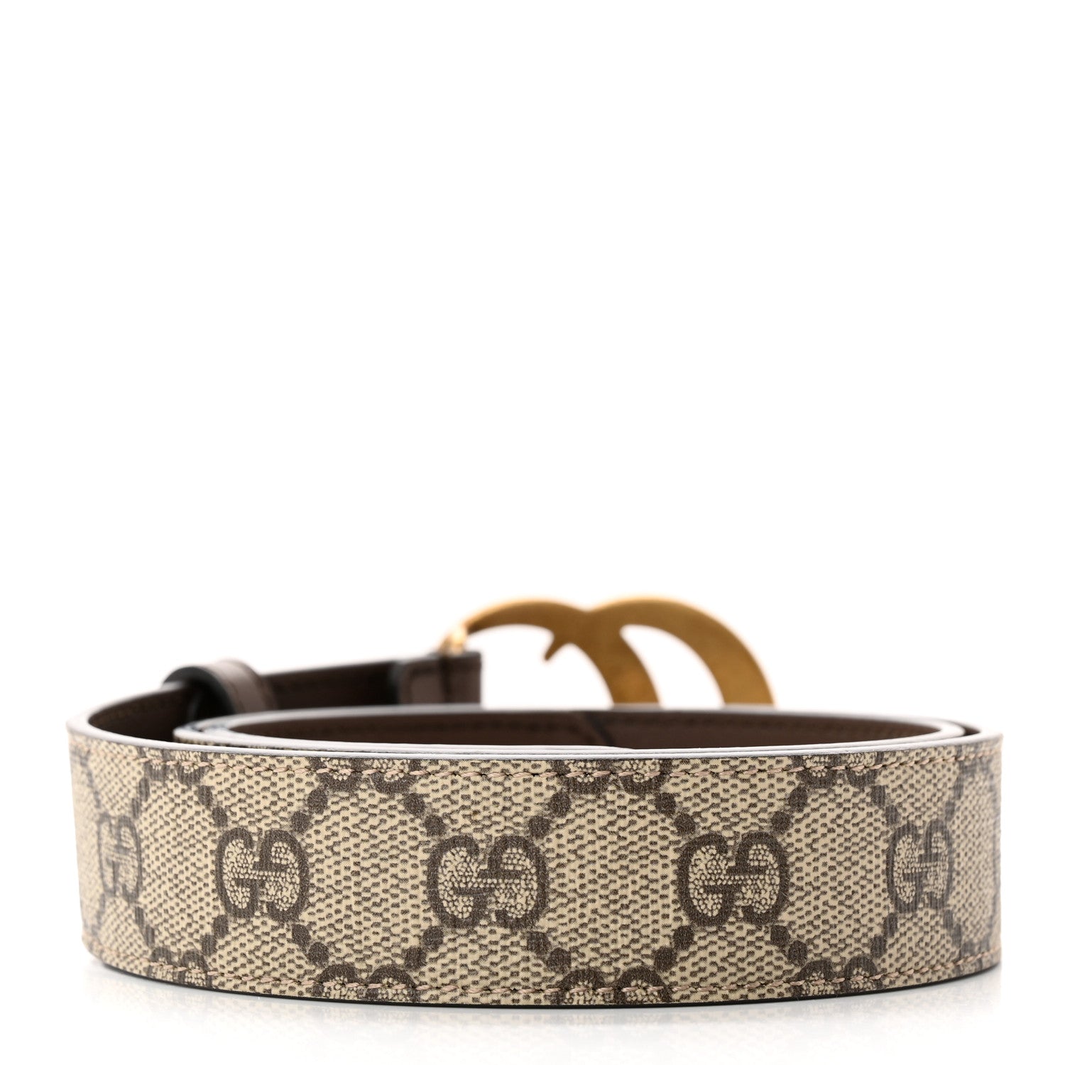 Gucci GG Supreme Monogram Matte Plutone Calfskin Double G 30mm Belt 80 32 Beige Ebony New Acero 2 of 7
