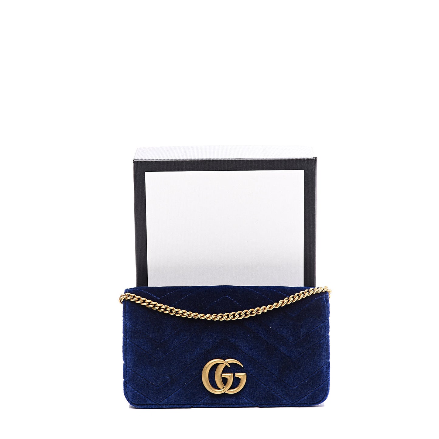 Velvet Matelasse GG Marmont Mini Bag Cobalt Blue
