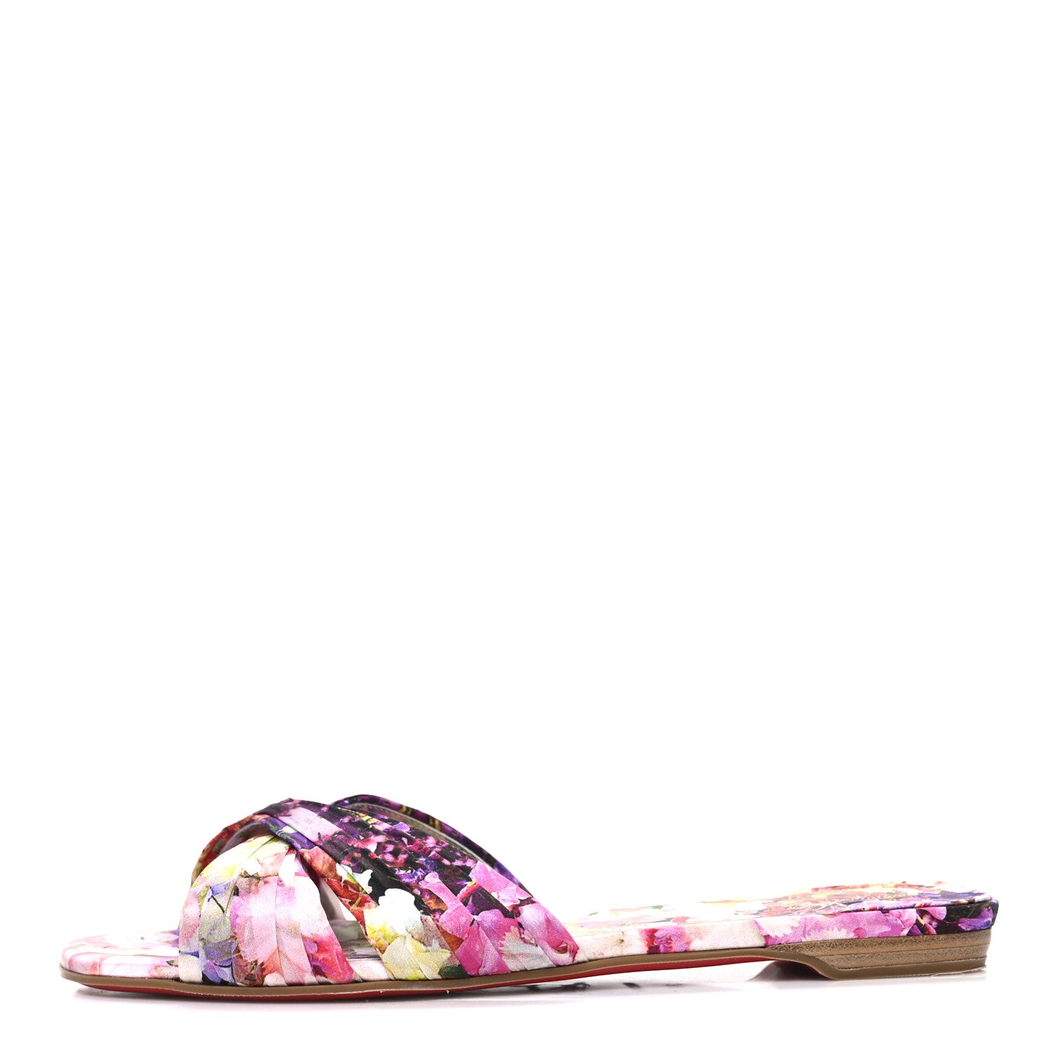 Christian Louboutin Crepe Satin Celebration Print Nicol Is Back Flat Sandals 39  Multicolor 1 of 10
