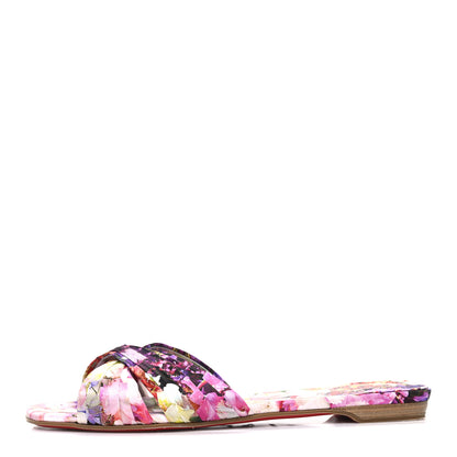 Christian Louboutin Crepe Satin Celebration Print Nicol Is Back Flat Sandals 39  Multicolor 1 of 10
