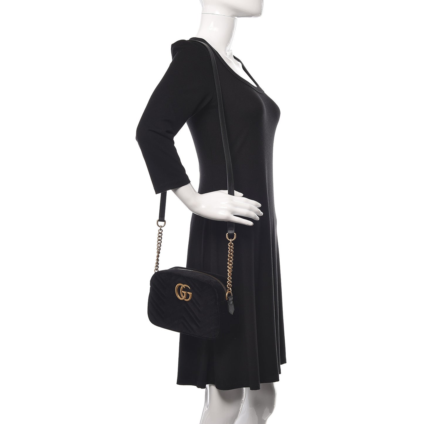 Velvet Matelasse Small GG Marmont Chain Shoulder Bag Black