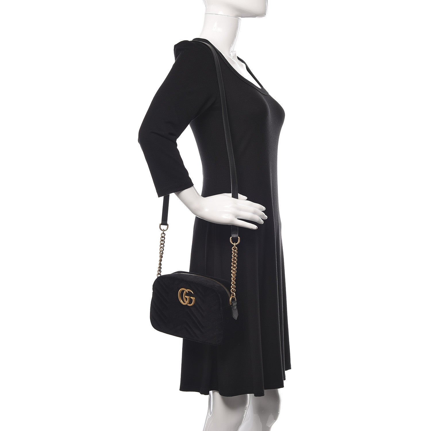 Gucci Velvet Matelasse Small GG Marmont Chain Shoulder Bag Black 2 of 13