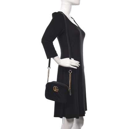 Gucci Velvet Matelasse Small GG Marmont Chain Shoulder Bag Black 2 of 13