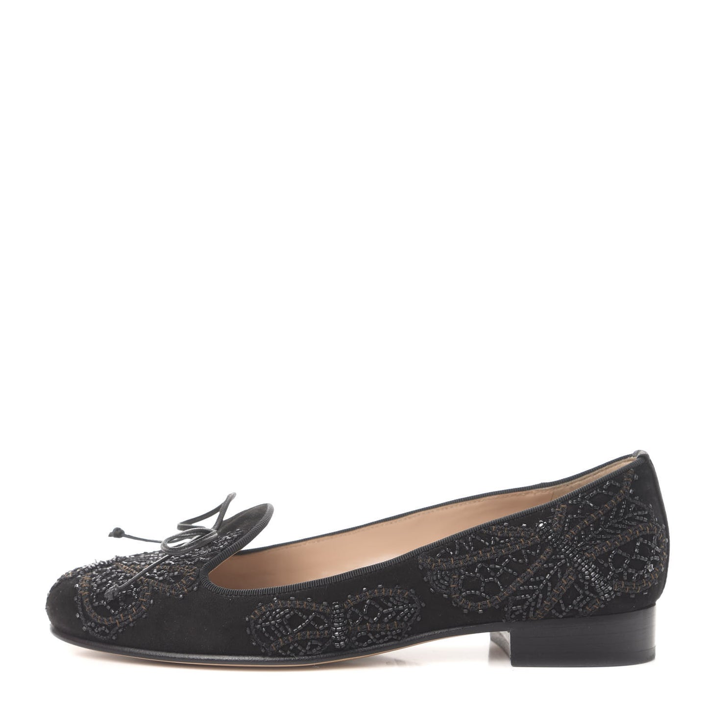 Suede Beaded Butterfly Flats 35 Black