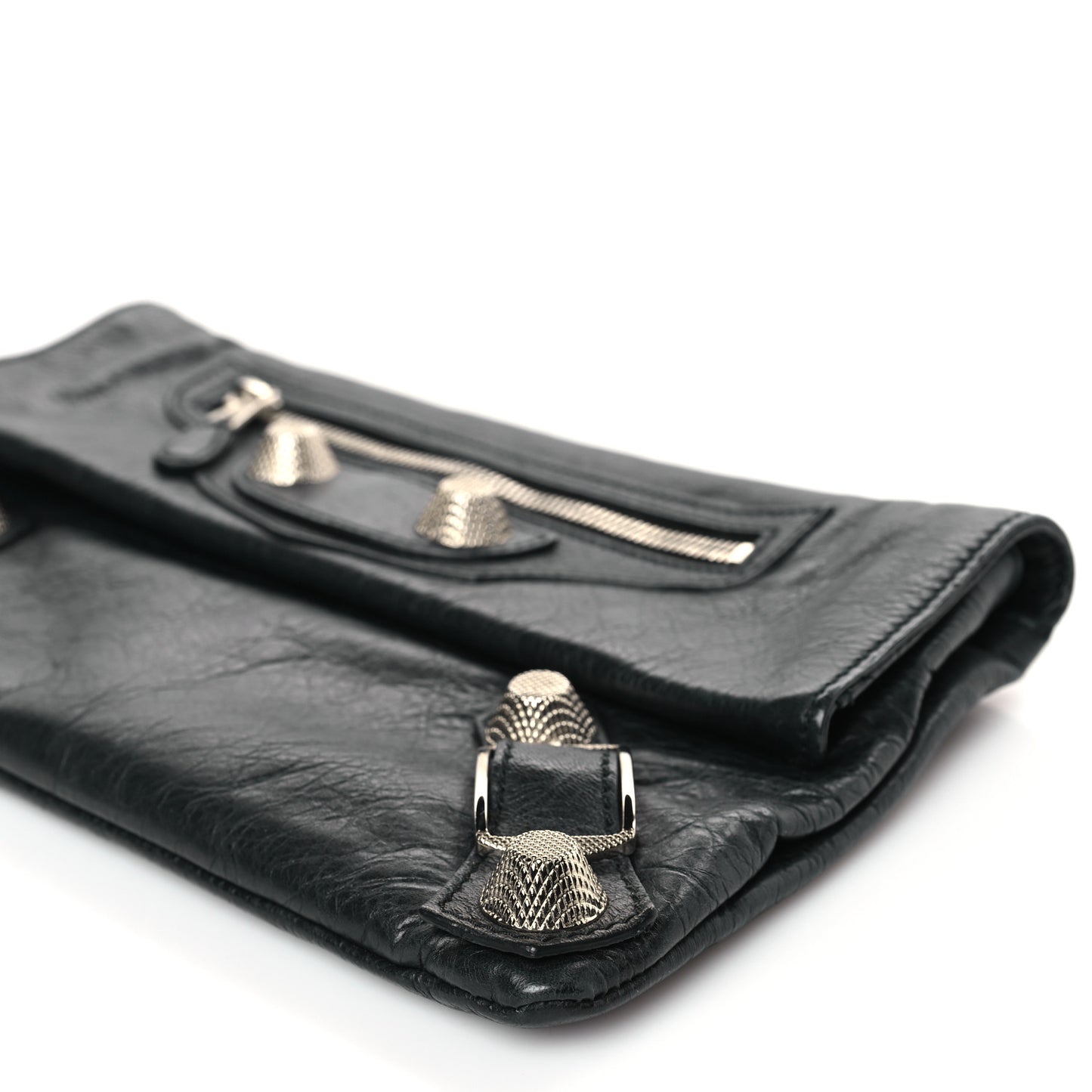 Agneau Giant 21 Silver Hardware Envelope Clutch Black