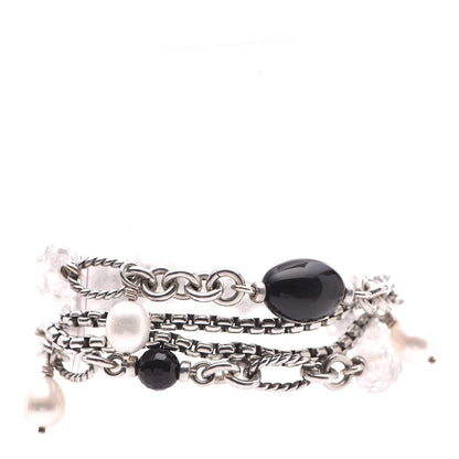 David Yurman Sterling Silver Pearl Onyx Quartz Multi Strand Bracelet 1 of 10