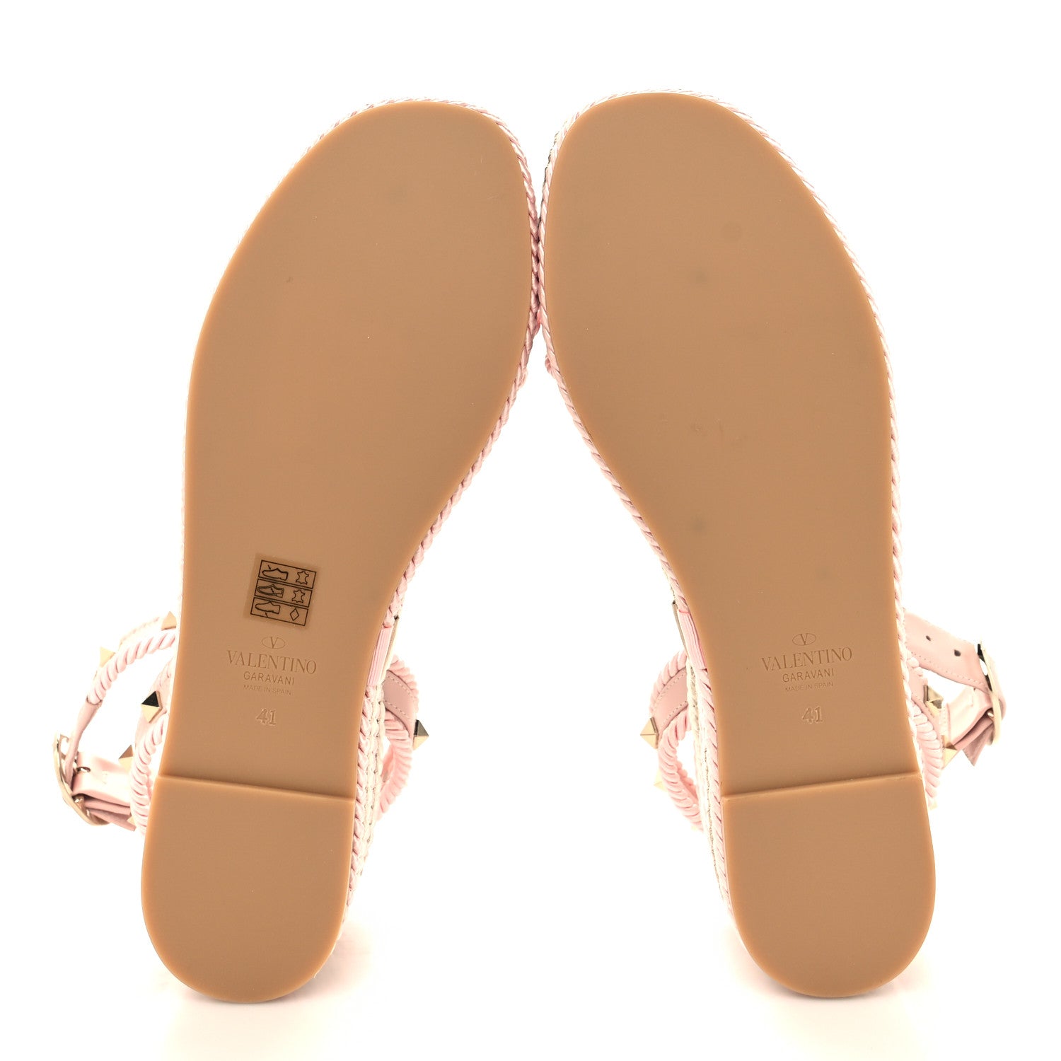 Valentino Garavani Calfskin Rockstud Rope Espadrille Wedge Sandals 41 Pink 5 of 8