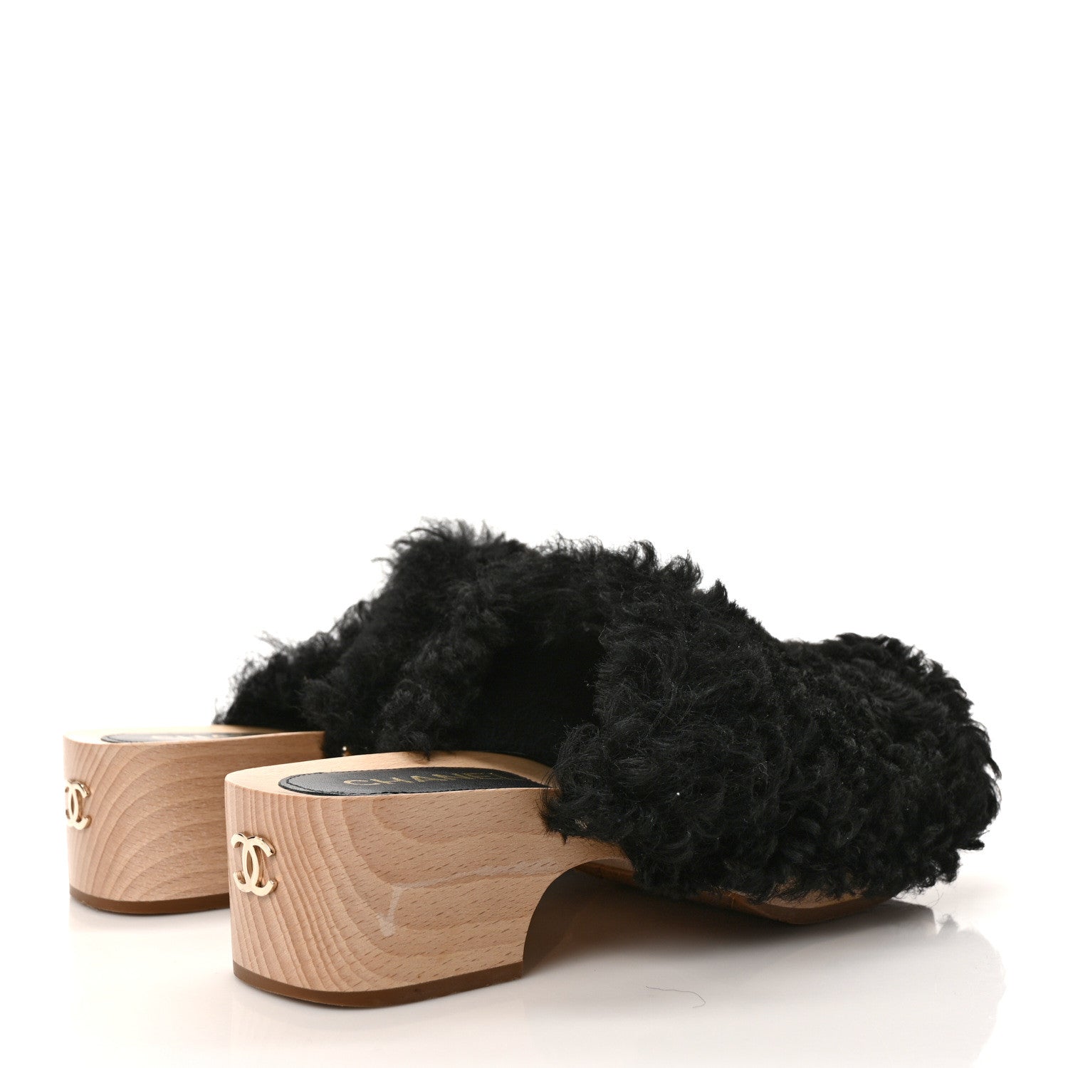 Chanel Shearling Lambskin Clogs 40 Black 4 of 8