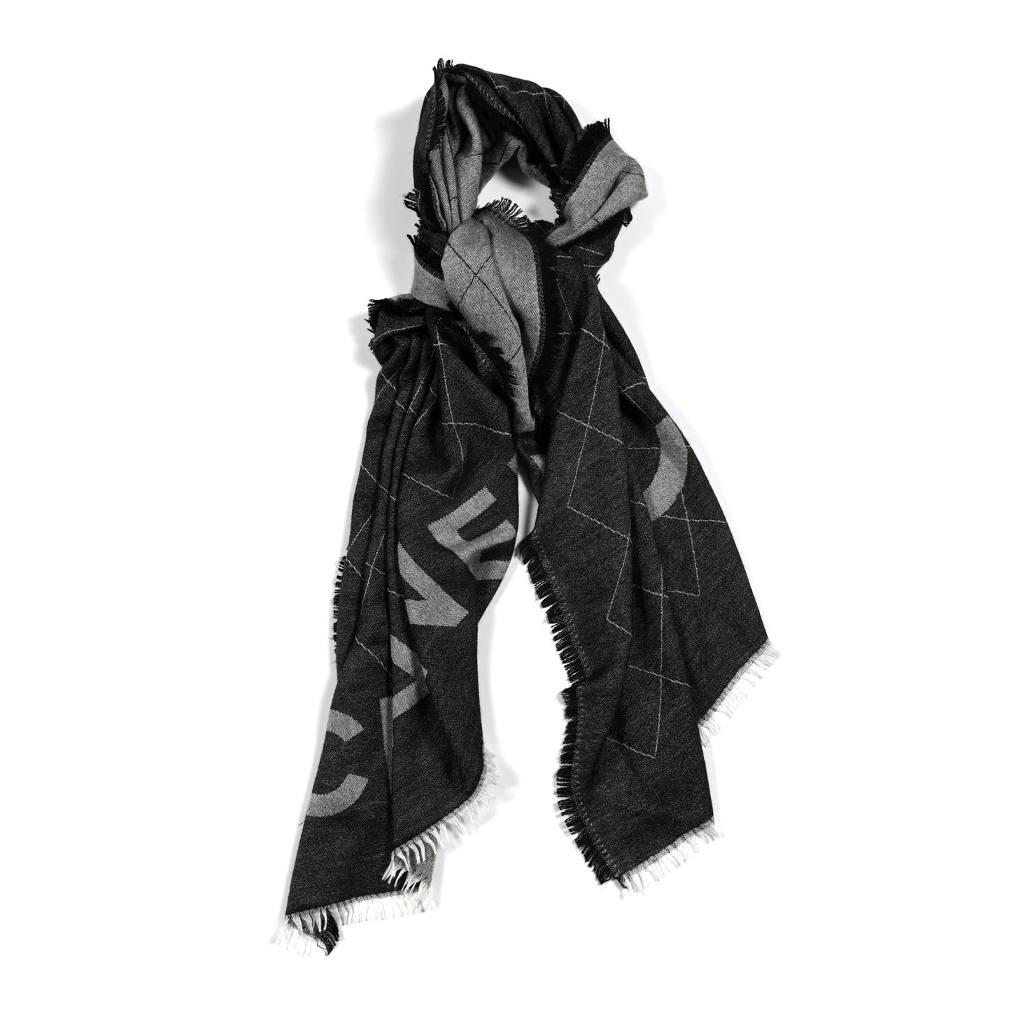 Cashmere Silk Quilted CC Logo Stole Black White
