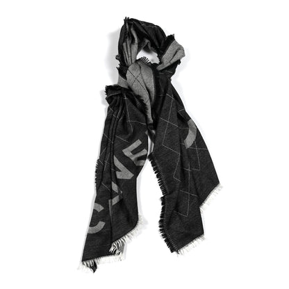 Chanel Cashmere Silk Quilted CC Logo Stole Black White 1 of 4