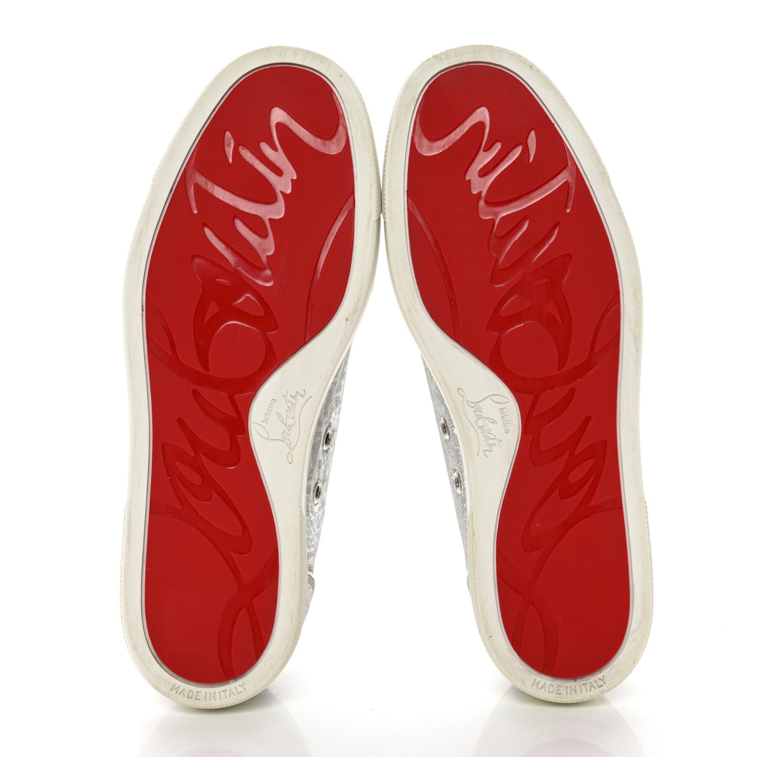 Christian Louboutin Glitter Metallic Calfskin Spikes Vieira 2 Flat Sneakers 37.5 Silver 5 of 13