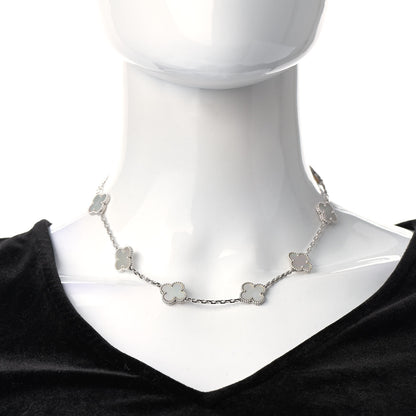 Van Cleef & Arpels 18K White Gold Mother of Pearl 10 Motifs Vintage Alhambra Necklace 2 of 6