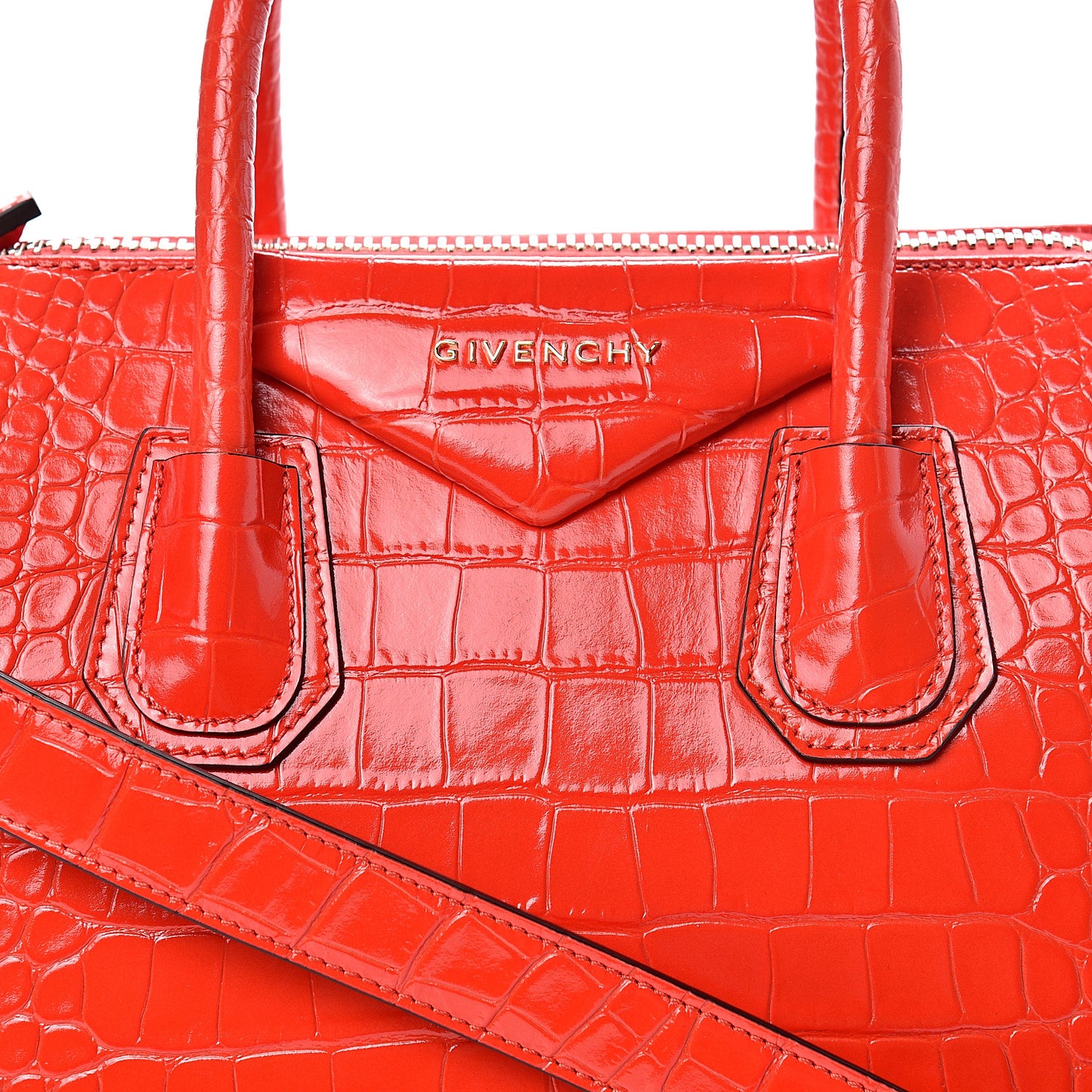 Calfskin Crocodile Embossed Small Antigona Red
