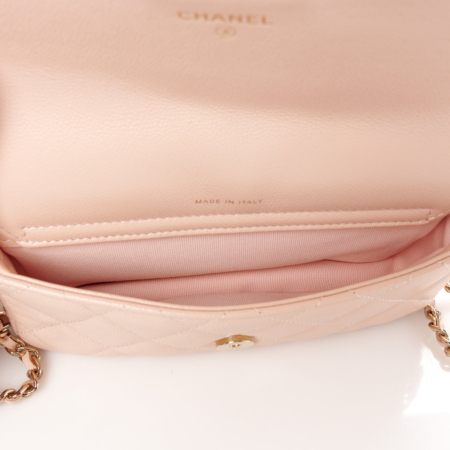 Caviar Quilted Flap Phone Holder With Chain Light Pink