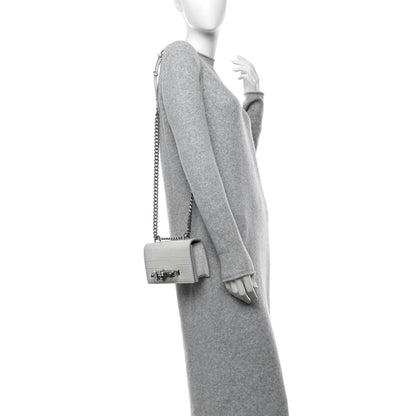 Alexander McQueen Calfskin Shiny Crocodile Embossed Mini Ombrè Jeweled Satchel Ivory Grey 2 of 12