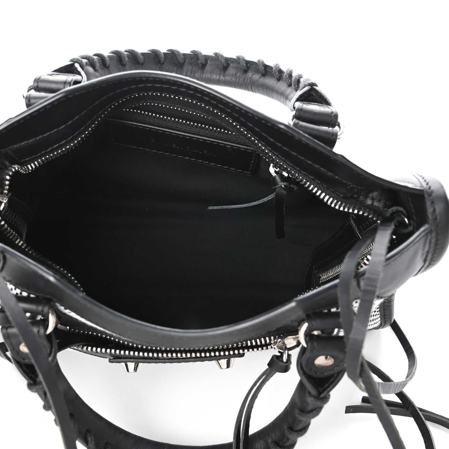Calfskin Twill Classic Silver Hardware Mini City Black White